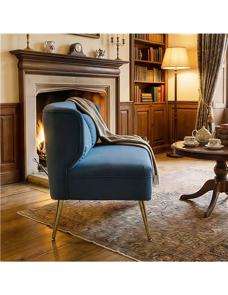 HOMCOM 2 Seater Sofa, Linen-look Fabric Small Sofa with Wing Back, Thick Seat, Metal Legs, Dark Blue