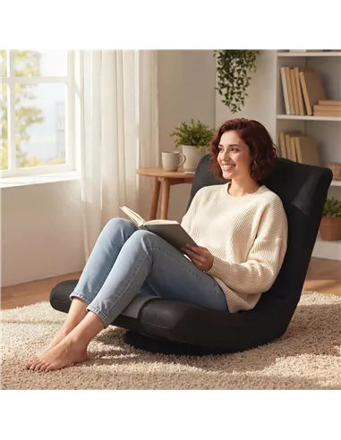 HOMCOM Floor Chair, Folding Floor Sofa with Adjustable Backrest, Wide Seat, Swivel Base, Black