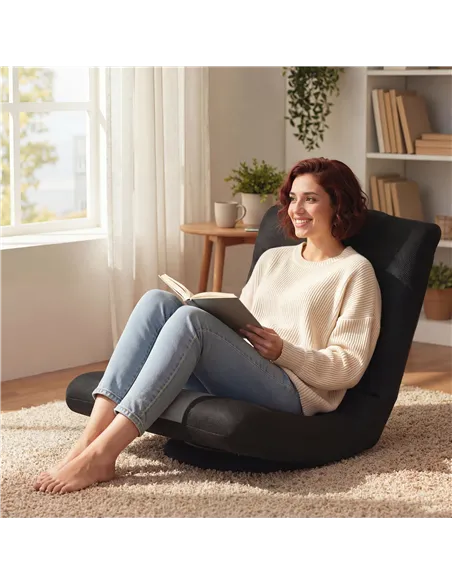 HOMCOM Floor Chair, Folding Floor Sofa with Adjustable Backrest, Wide Seat, Swivel Base, Black