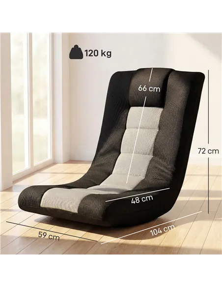 HOMCOM Floor Chair, Folding Floor Sofa with Adjustable Backrest, Wide Seat, Swivel Base, Black