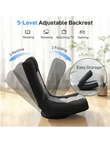 HOMCOM Floor Chair, Folding Floor Sofa with Adjustable Backrest, Wide Seat, Swivel Base, Black