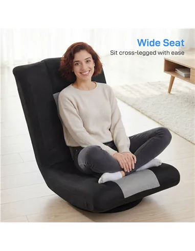 HOMCOM Floor Chair, Folding Floor Sofa with Adjustable Backrest, Wide Seat, Swivel Base, Black