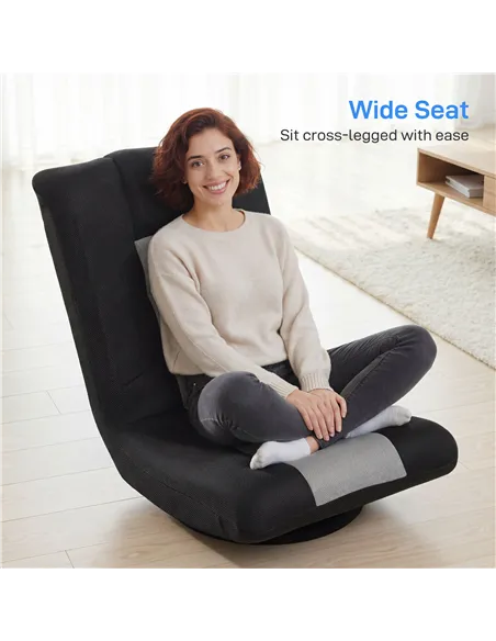 HOMCOM Floor Chair, Folding Floor Sofa with Adjustable Backrest, Wide Seat, Swivel Base, Black