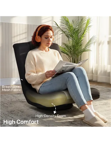 HOMCOM Floor Chair, Folding Floor Sofa with Adjustable Backrest, Wide Seat, Swivel Base, Black