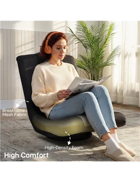 HOMCOM Floor Chair, Folding Floor Sofa with Adjustable Backrest, Wide Seat, Swivel Base, Black