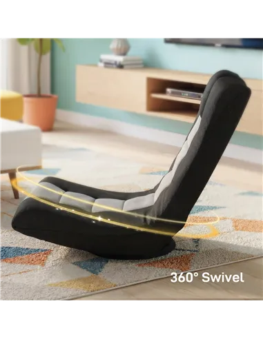 HOMCOM Floor Chair, Folding Floor Sofa with Adjustable Backrest, Wide Seat, Swivel Base, Black