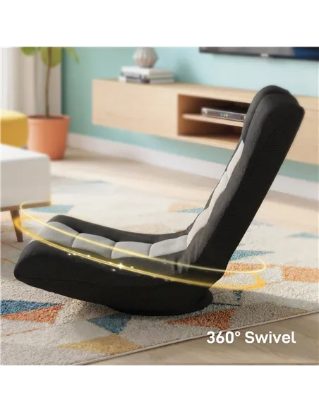 HOMCOM Floor Chair, Folding Floor Sofa with Adjustable Backrest, Wide Seat, Swivel Base, Black