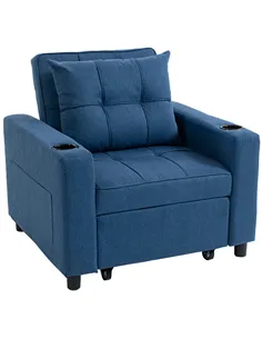 HOMCOM 3-in-1 Single Sofa Bed, Convertible Sleeper Chair Bed - Dark Blue