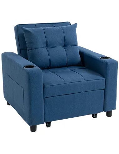 HOMCOM 3-in-1 Single Sofa Bed, Convertible Sleeper Chair Bed - Dark Blue