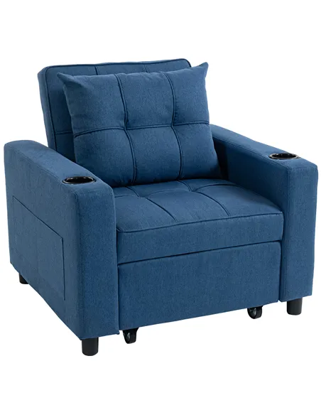 HOMCOM 3-in-1 Single Sofa Bed, Convertible Sleeper Chair Bed - Dark Blue