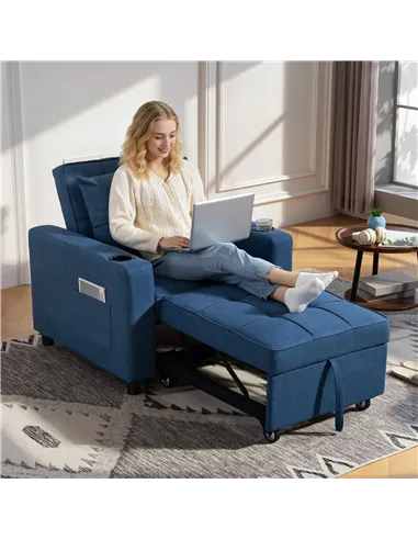 HOMCOM 3-in-1 Single Sofa Bed, Convertible Sleeper Chair Bed - Dark Blue