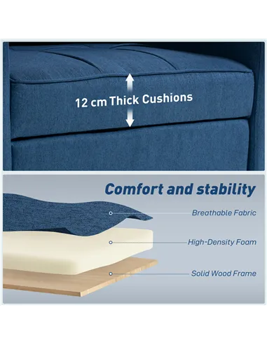 HOMCOM 3-in-1 Single Sofa Bed, Convertible Sleeper Chair Bed - Dark Blue