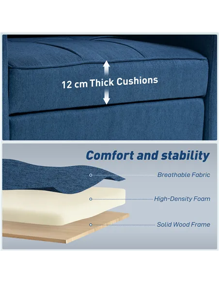 HOMCOM 3-in-1 Single Sofa Bed, Convertible Sleeper Chair Bed - Dark Blue