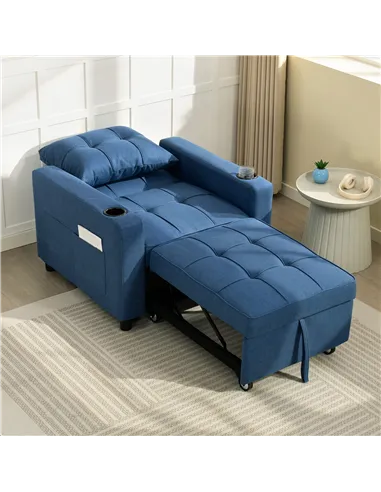 HOMCOM 3-in-1 Single Sofa Bed, Convertible Sleeper Chair Bed - Dark Blue