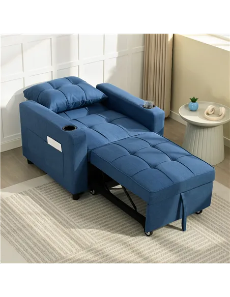 HOMCOM 3-in-1 Single Sofa Bed, Convertible Sleeper Chair Bed - Dark Blue