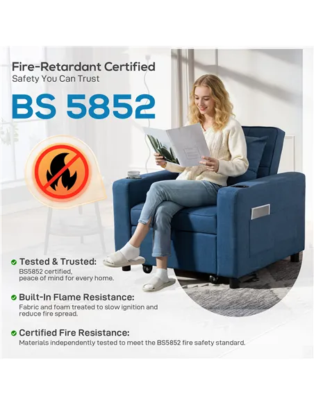 HOMCOM 3-in-1 Single Sofa Bed, Convertible Sleeper Chair Bed - Dark Blue