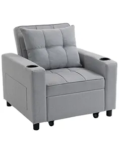 HOMCOM 3-in-1 Single Sofa Bed, Convertible Sleeper Chair Bed - Light Grey