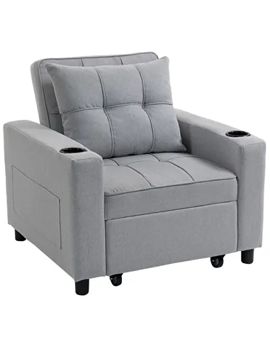 HOMCOM 3-in-1 Single Sofa Bed, Convertible Sleeper Chair Bed - Light Grey