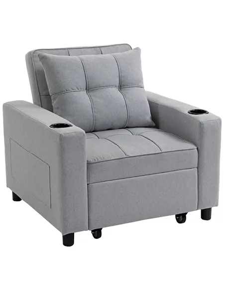 HOMCOM 3-in-1 Single Sofa Bed, Convertible Sleeper Chair Bed - Light Grey