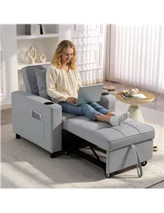 HOMCOM 3-in-1 Single Sofa Bed, Convertible Sleeper Chair Bed - Light Grey 2