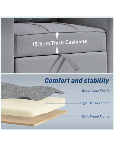 HOMCOM 3-in-1 Single Sofa Bed, Convertible Sleeper Chair Bed - Light Grey