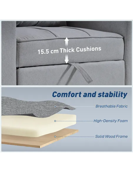 HOMCOM 3-in-1 Single Sofa Bed, Convertible Sleeper Chair Bed - Light Grey