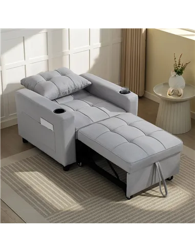 HOMCOM 3-in-1 Single Sofa Bed, Convertible Sleeper Chair Bed - Light Grey