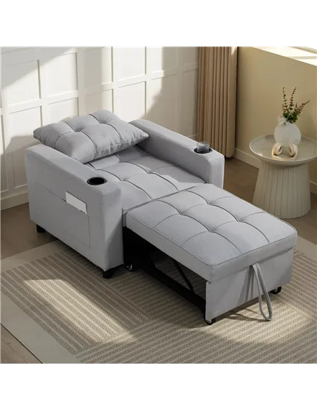 HOMCOM 3-in-1 Single Sofa Bed, Convertible Sleeper Chair Bed - Light Grey