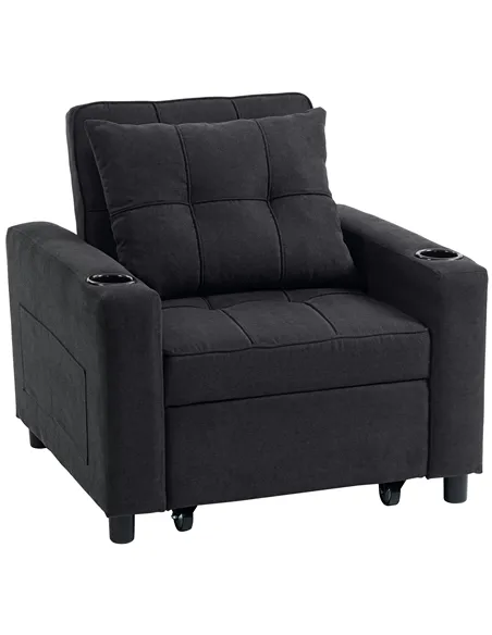 HOMCOM 3-in-1 Single Sofa Bed, Convertible Sleeper Chair Bed - Black