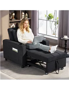 HOMCOM 3-in-1 Single Sofa Bed, Convertible Sleeper Chair Bed - Black 2