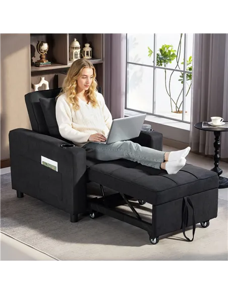 HOMCOM 3-in-1 Single Sofa Bed, Convertible Sleeper Chair Bed - Black