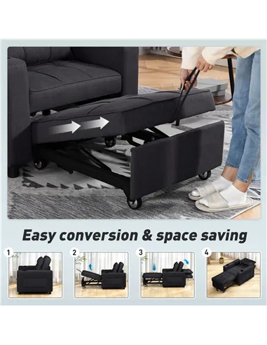 HOMCOM 3-in-1 Single Sofa Bed, Convertible Sleeper Chair Bed - Black