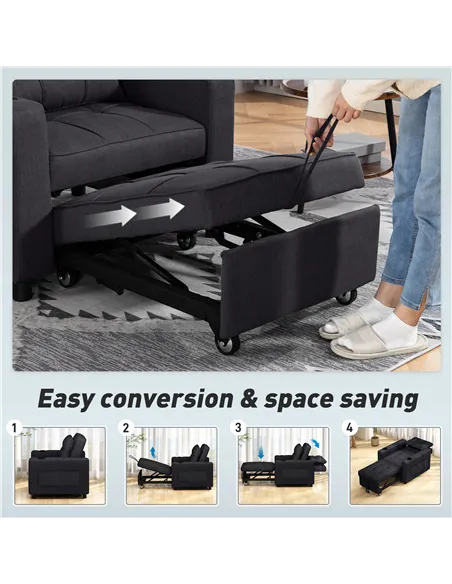 HOMCOM 3-in-1 Single Sofa Bed, Convertible Sleeper Chair Bed - Black