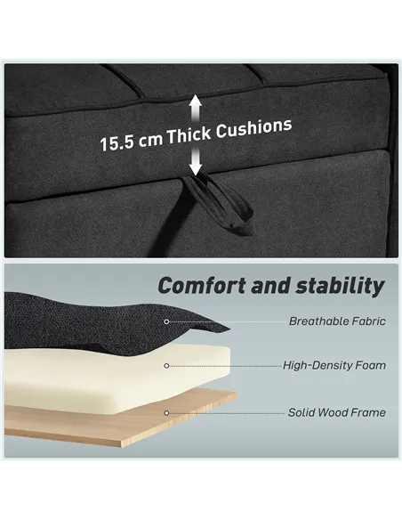 HOMCOM 3-in-1 Single Sofa Bed, Convertible Sleeper Chair Bed - Black