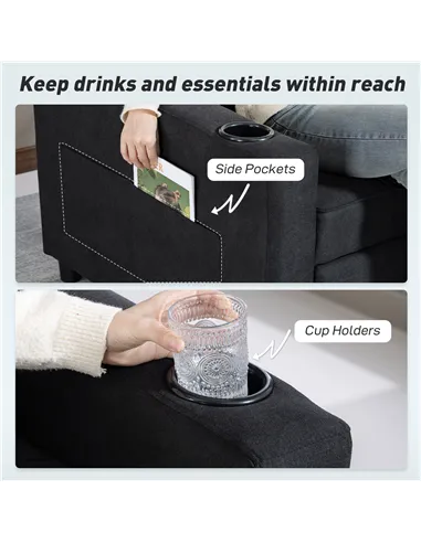 HOMCOM 3-in-1 Single Sofa Bed, Convertible Sleeper Chair Bed - Black