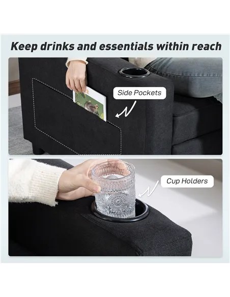 HOMCOM 3-in-1 Single Sofa Bed, Convertible Sleeper Chair Bed - Black