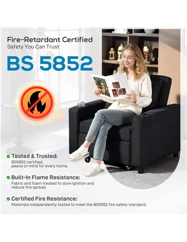 HOMCOM 3-in-1 Single Sofa Bed, Convertible Sleeper Chair Bed - Black