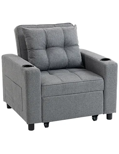 HOMCOM 3-in-1 Single Sofa Bed, Convertible Sleeper Chair Bed - Dark Grey