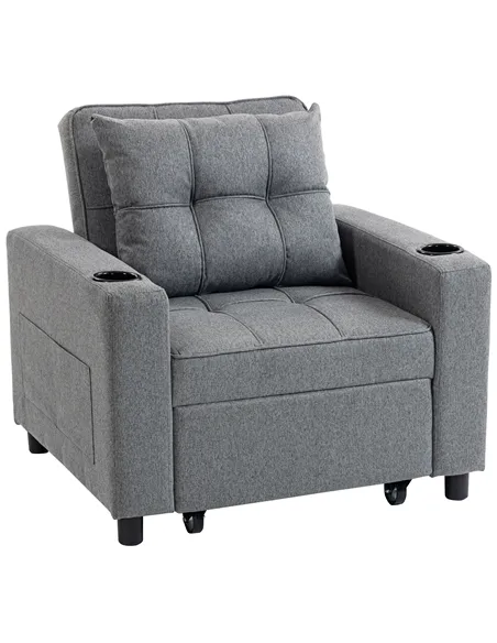 HOMCOM 3-in-1 Single Sofa Bed, Convertible Sleeper Chair Bed - Dark Grey