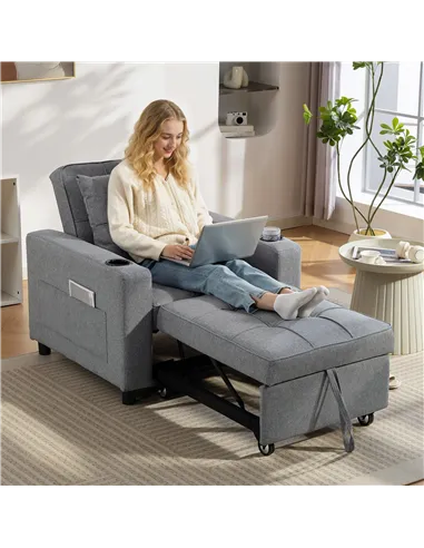 HOMCOM 3-in-1 Single Sofa Bed, Convertible Sleeper Chair Bed - Dark Grey