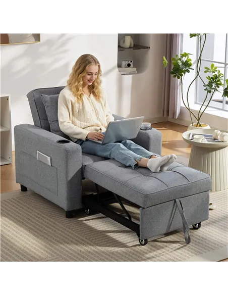 HOMCOM 3-in-1 Single Sofa Bed, Convertible Sleeper Chair Bed - Dark Grey