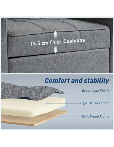 HOMCOM 3-in-1 Single Sofa Bed, Convertible Sleeper Chair Bed - Dark Grey