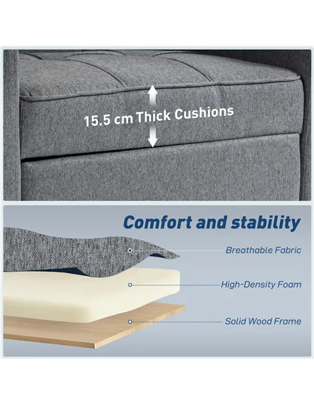 HOMCOM 3-in-1 Single Sofa Bed, Convertible Sleeper Chair Bed - Dark Grey