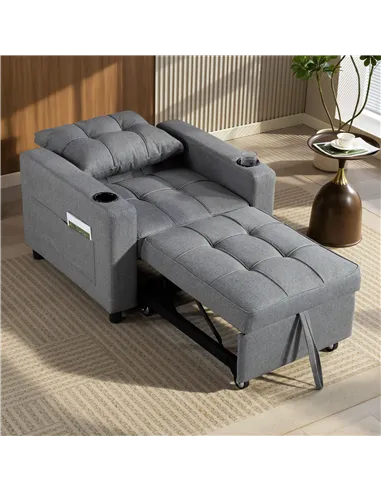 HOMCOM 3-in-1 Single Sofa Bed, Convertible Sleeper Chair Bed - Dark Grey