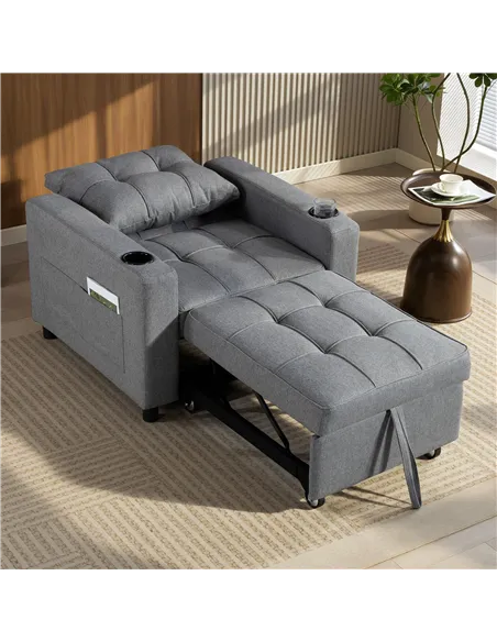 HOMCOM 3-in-1 Single Sofa Bed, Convertible Sleeper Chair Bed - Dark Grey