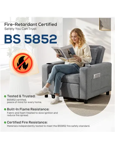 HOMCOM 3-in-1 Single Sofa Bed, Convertible Sleeper Chair Bed - Dark Grey