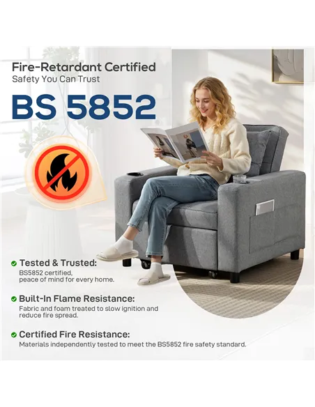 HOMCOM 3-in-1 Single Sofa Bed, Convertible Sleeper Chair Bed - Dark Grey