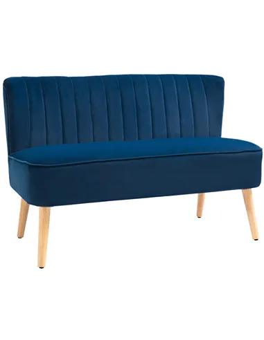 HOMCOM Modern Double Seat Sofa Foam Padding High Back Soft Comfortable Compact Couch Home Office Dark Blue