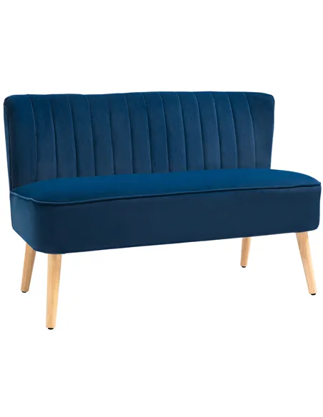 HOMCOM Modern Double Seat Sofa Foam Padding High Back Soft Comfortable Compact Couch Home Office Dark Blue