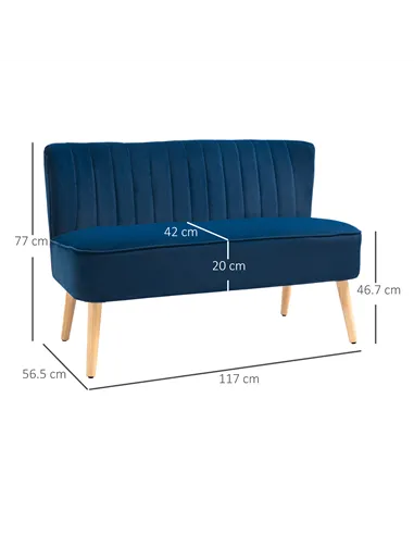 HOMCOM Modern Double Seat Sofa Foam Padding High Back Soft Comfortable Compact Couch Home Office Dark Blue